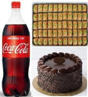 Efsane Tatlı Menüsü Çikolatalı Pasta Fıstıklı Baklava ve Soğuk Cola